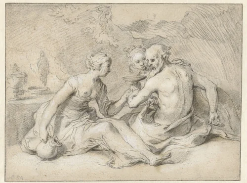 Lot en zijn dochters by Abraham Bloemaert, drawing, 1640-1651