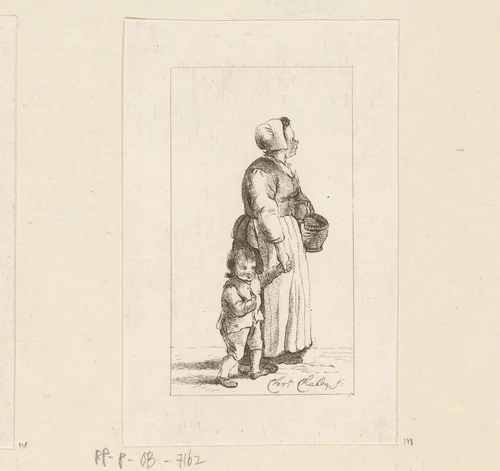 Staande vrouw met kind by Pieter de Mare, print, 1779