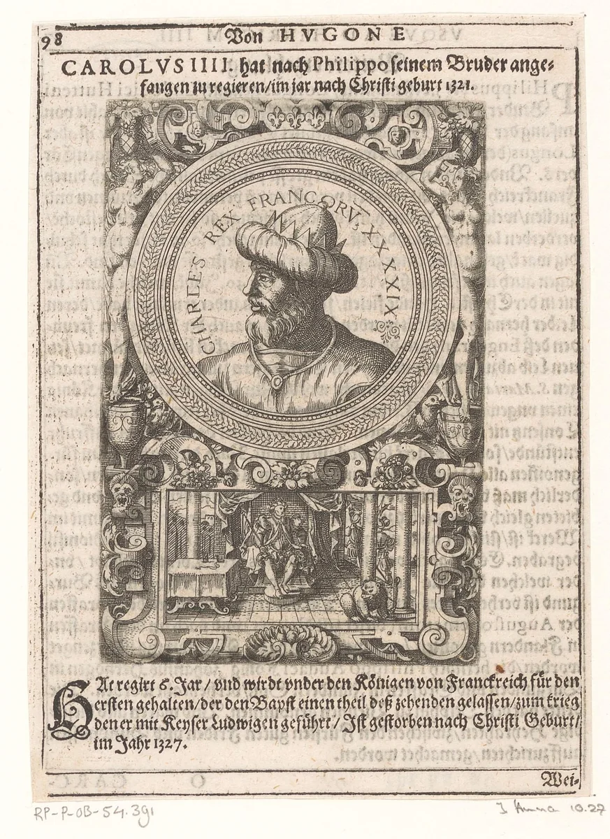 Portret van Karel IV, koning van Frankrijk en Navarra by Jost Amman, print, 1598