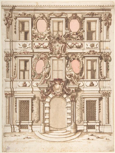 Design for the Façade of a Palace with the Coat of Arms of Pope Clement IX by anonymous, drawing, 1705-1715