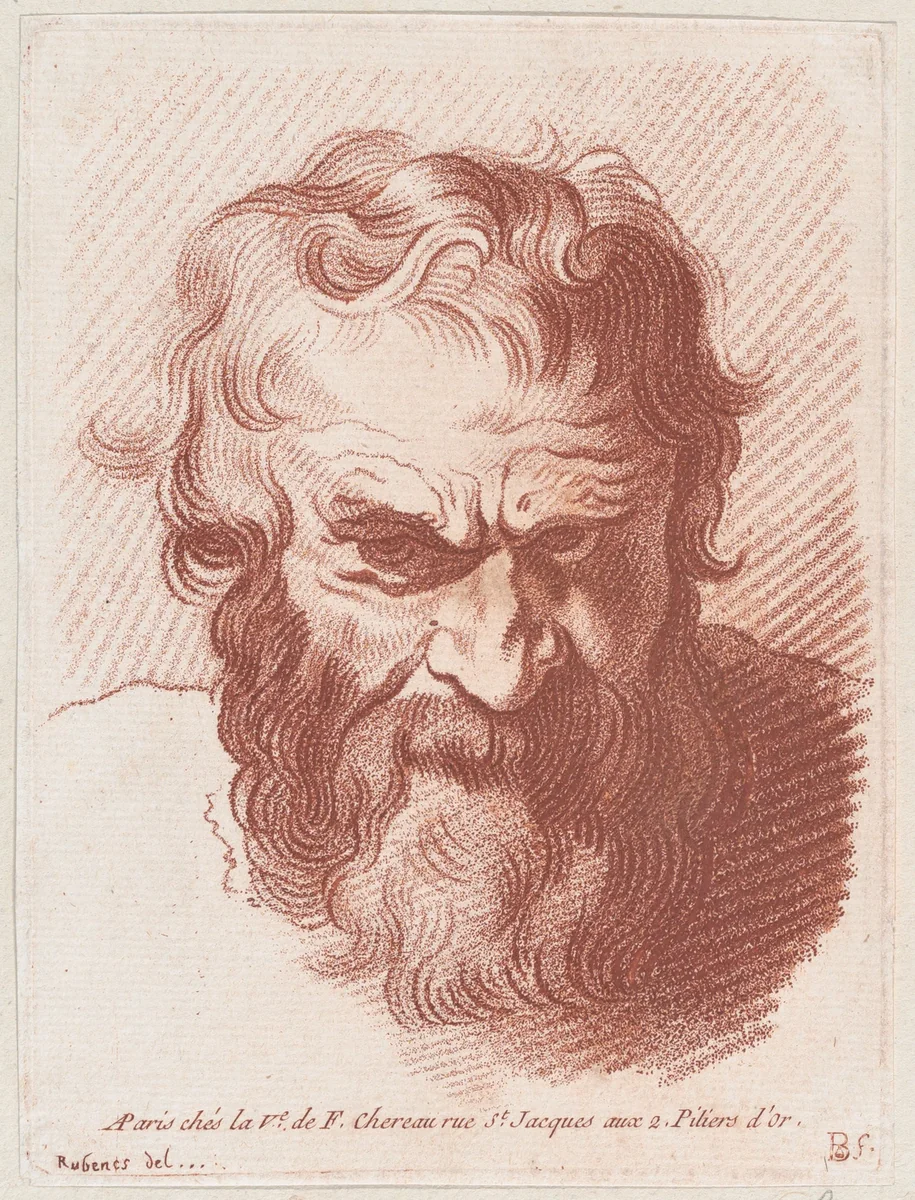 Head of a man with a beard by Louis Marin Bonnet, print, 1750-1793