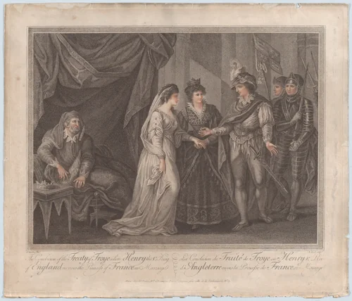 The Conclusion of the Treaty of Troye, Where Henry the V, King of England, Receives the Princess of France in Marriage by William Hamilton, print, 1788