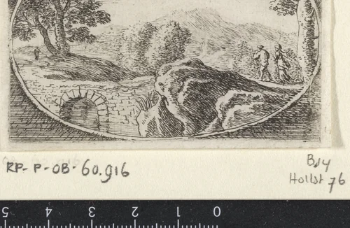 Twee figuren bij een stenen brug by Herman van Swanevelt, print, 1650-1655