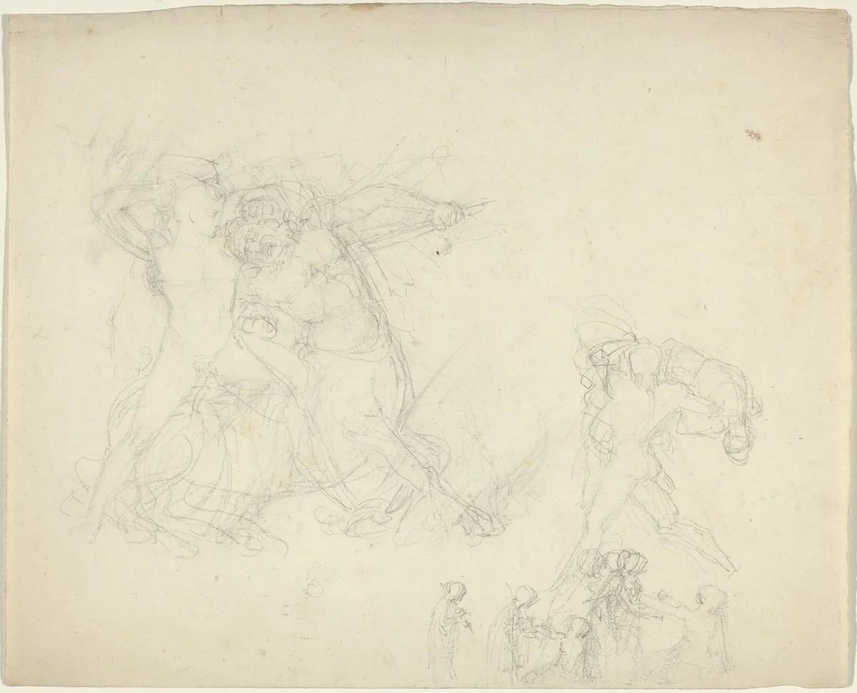 Sheet of Studies, including a Man Battling a Centaur by John Flaxman, drawing, 1755-1826