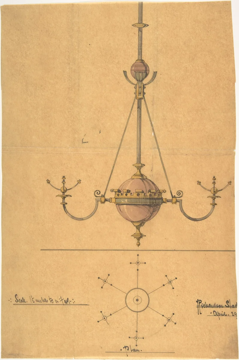 Design for a Glass Chandelier by Richardson Ellson, drawing, 1875-1885
