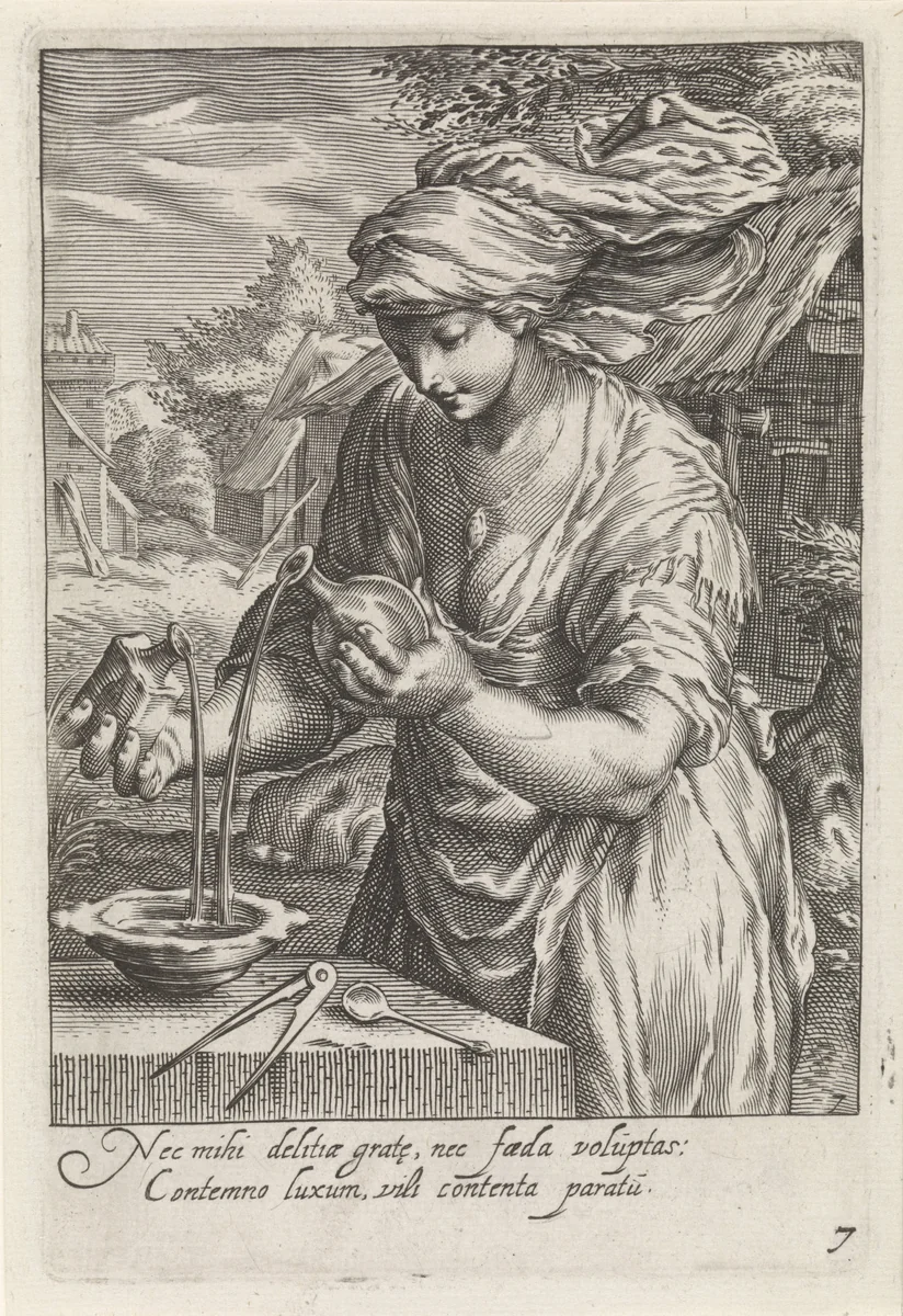 Matigheid (Temperantia) by anonymous, print, 1601-1652