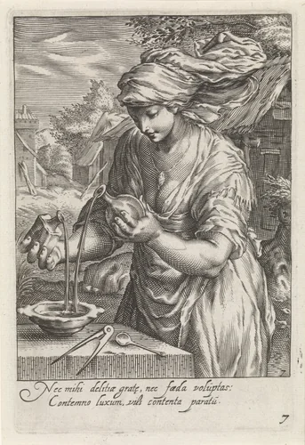 Matigheid (Temperantia) by anonymous, print, 1601-1652