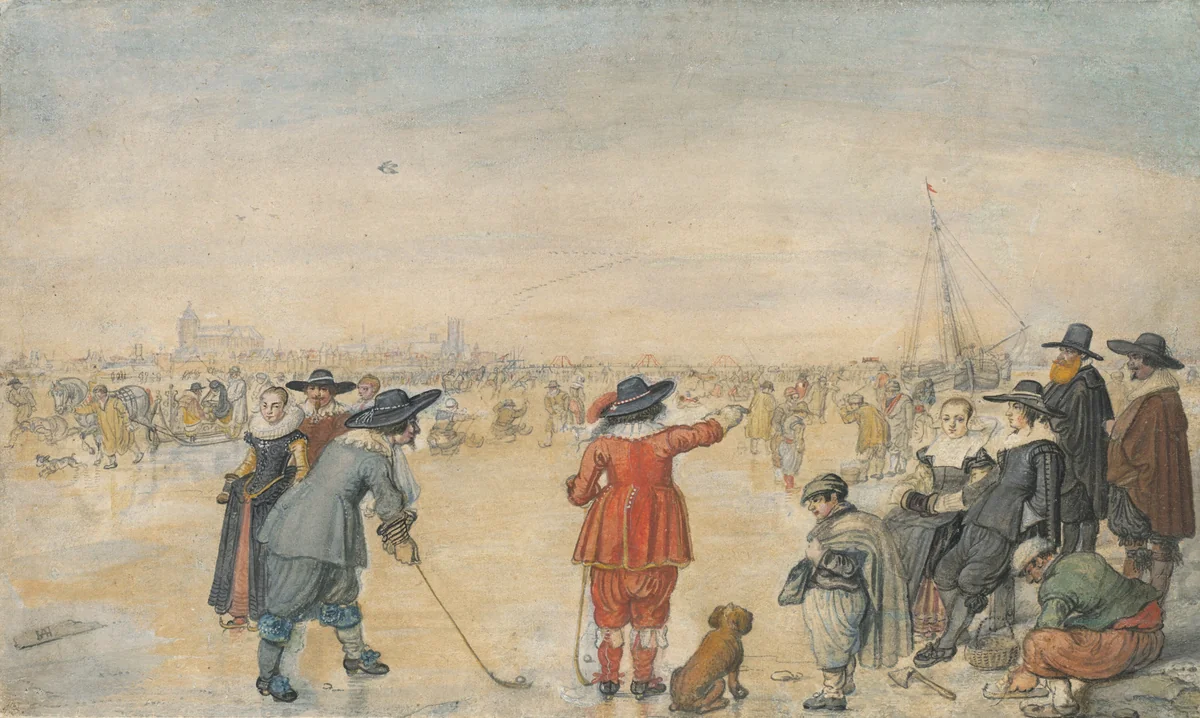 Winter Games on the Frozen River Ijssel by Hendrick Avercamp, drawing, 1626-1627