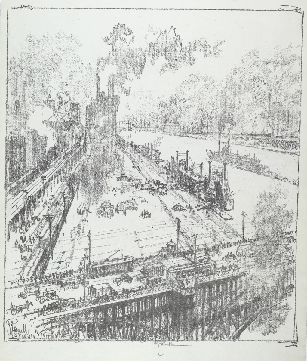The Levee from Eads Bridge, St. Louis by Joseph Pennell, print, 1919