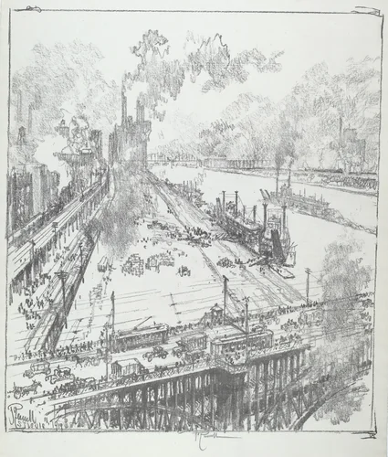 The Levee from Eads Bridge, St. Louis by Joseph Pennell, print, 1919