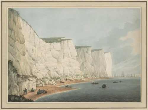 The Fleet Off the Coast, Beachy Head by Samuel Atkins, drawing, 1785-1810