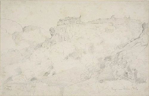 View of Nepi by Jean-Baptiste-Camille Corot, drawing, 1826