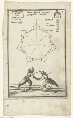 Illustratie voor 'Den Arbeid van Mars' van Allain Manesson Mallet by Romeyn de Hooghe, print, 1672
