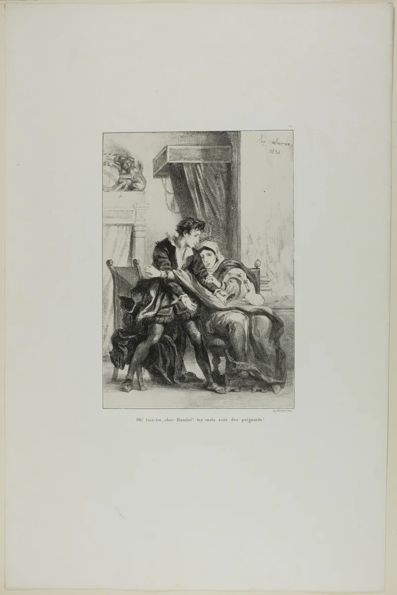 Hamlet and the Queen, plate 10 from Hamlet by Eugène Delacroix, print, 1834
