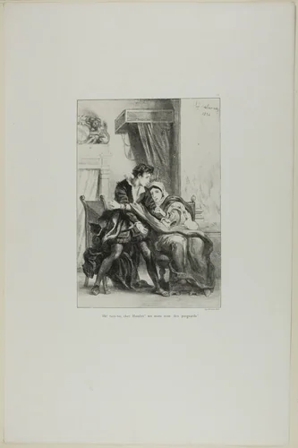 Hamlet and the Queen, plate 10 from Hamlet by Eugène Delacroix, print, 1834