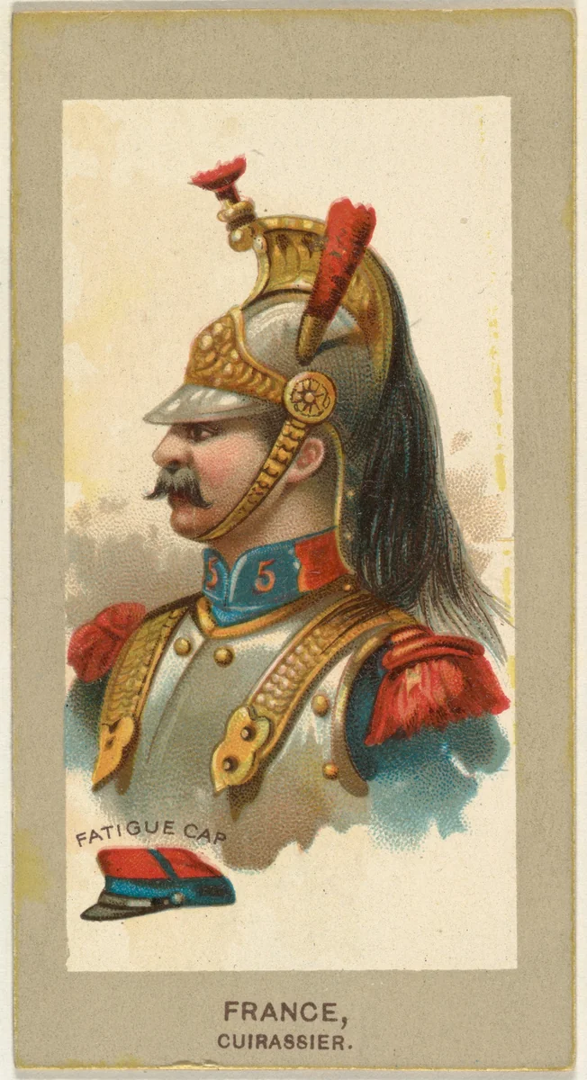 Fatigue Cap, Cuirassier, France, from the Military Uniforms series (T182) issued by Abdul Cigarettes by Abdul Cigarettes, print, 1881