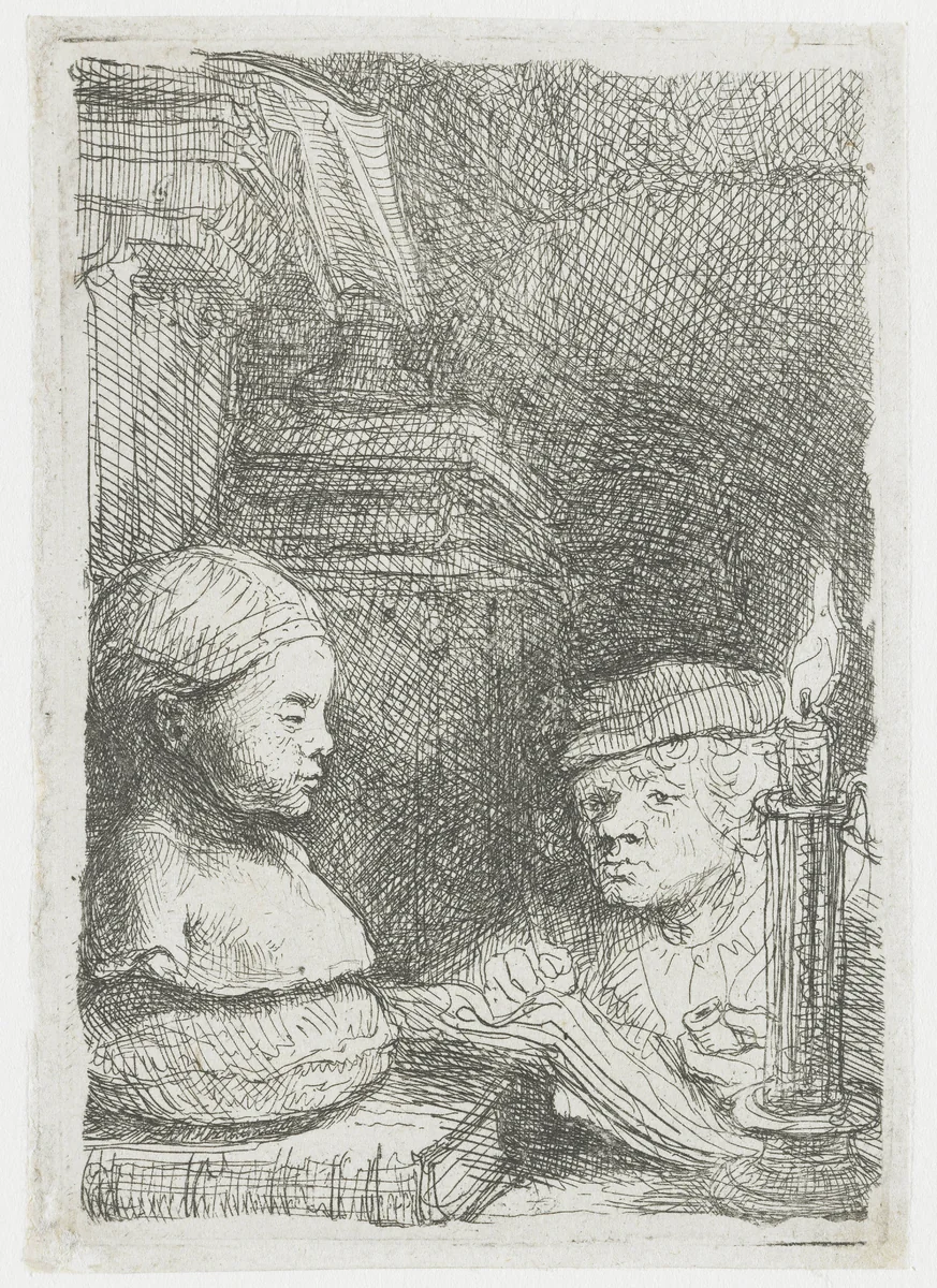 Man drawing from a cast by Rembrandt van Rijn, print, 1641