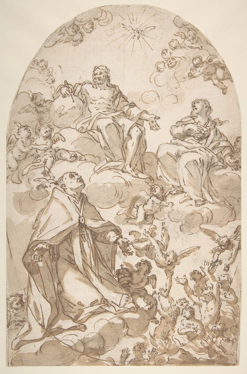Saint Gregory the Great Interceding for Souls in Purgatory by Giovanni Odazzi, drawing, 1663-1731