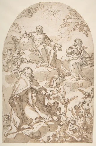 Saint Gregory the Great Interceding for Souls in Purgatory by Giovanni Odazzi, drawing, 1663-1731