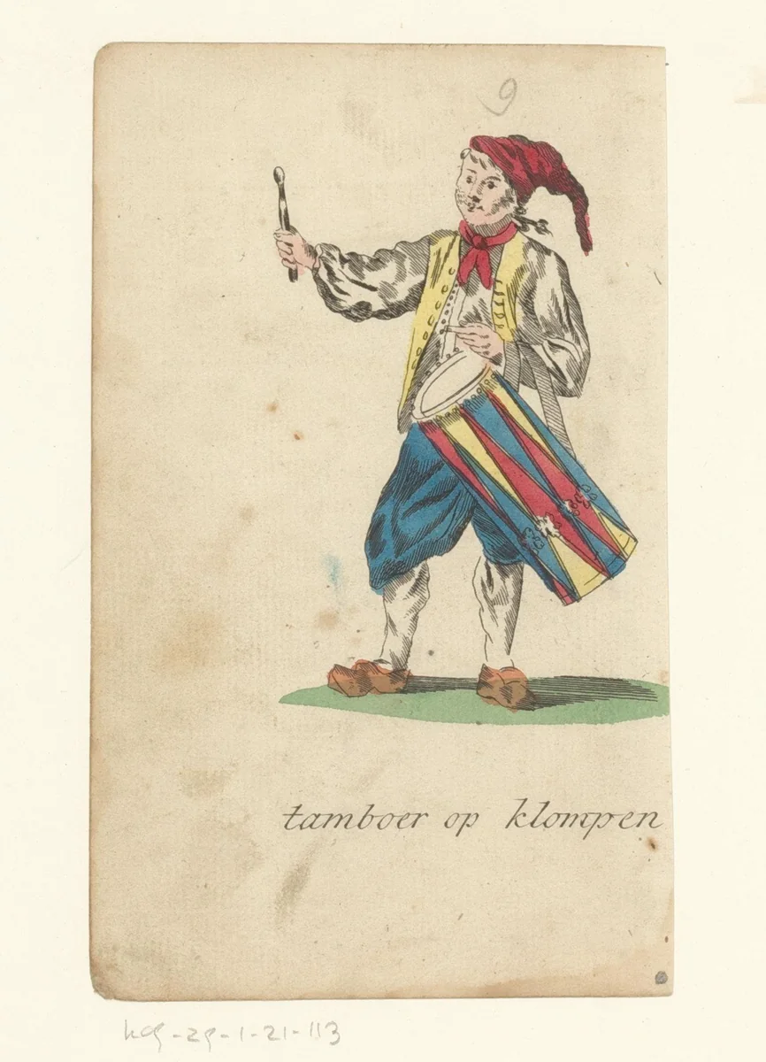 Man met grote trom op klompen by anonymous, print, 1793-1800