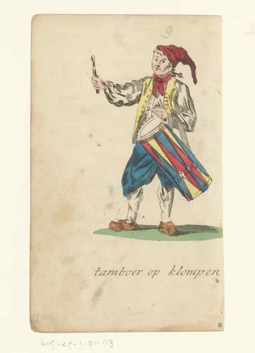 Man met grote trom op klompen by anonymous, print, 1793-1800