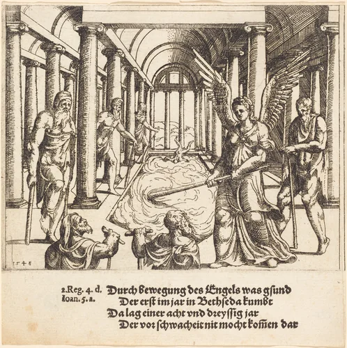 The Angel Agitating the Pool of Bethesda by Augustin Hirschvogel, print, 1548