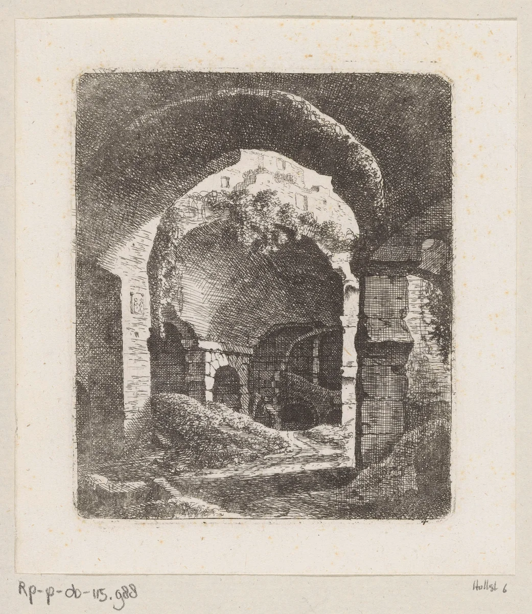 Gezicht op de ruïnes van het Colosseum by Johann Franz Ermels, print, 1651-1693