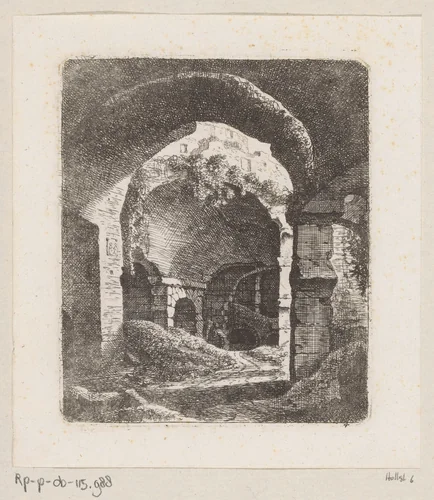 Gezicht op de ruïnes van het Colosseum by Johann Franz Ermels, print, 1651-1693