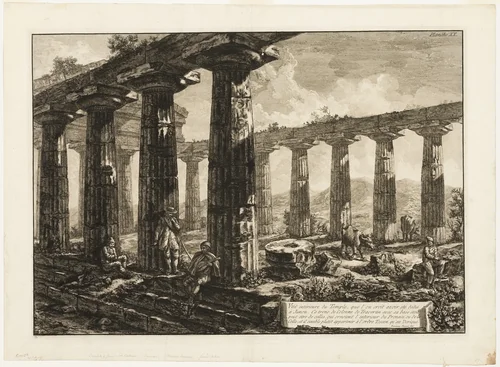 Interior View of the Temple Which is Believed to Have Been Dedicated to Juno, from Different views of Paestum by Giovanni Battista Piranesi, print, 1778