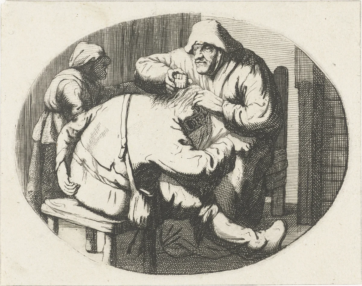 Figuren met luizenkam by Cornelis A. Hellemans, print, 1650-1699