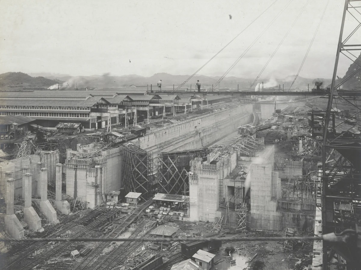 Balboa Terminals. General view of Dry Dock #1 from boom of Unloader Tower by Unidentified Photographer, photograph, 1915