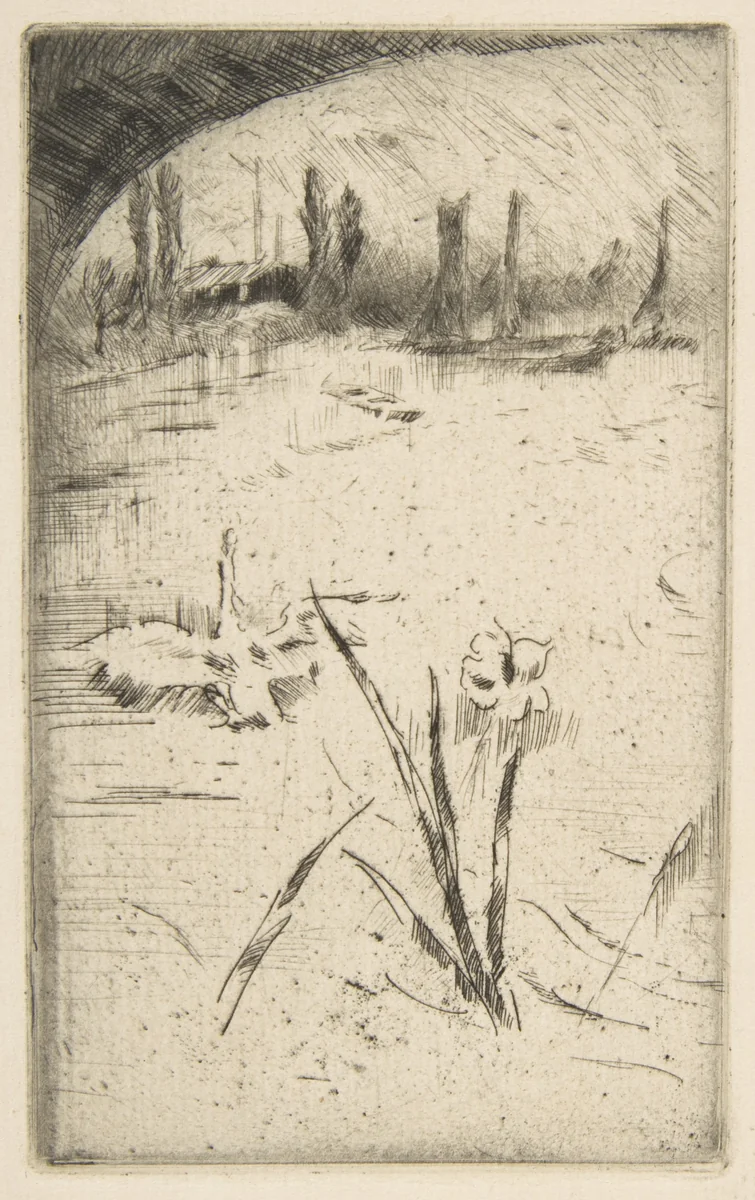 Swan and Iris (Sketch after Cecil Lawson's "Swan and Iris") by James McNeill Whistler, print, 1883