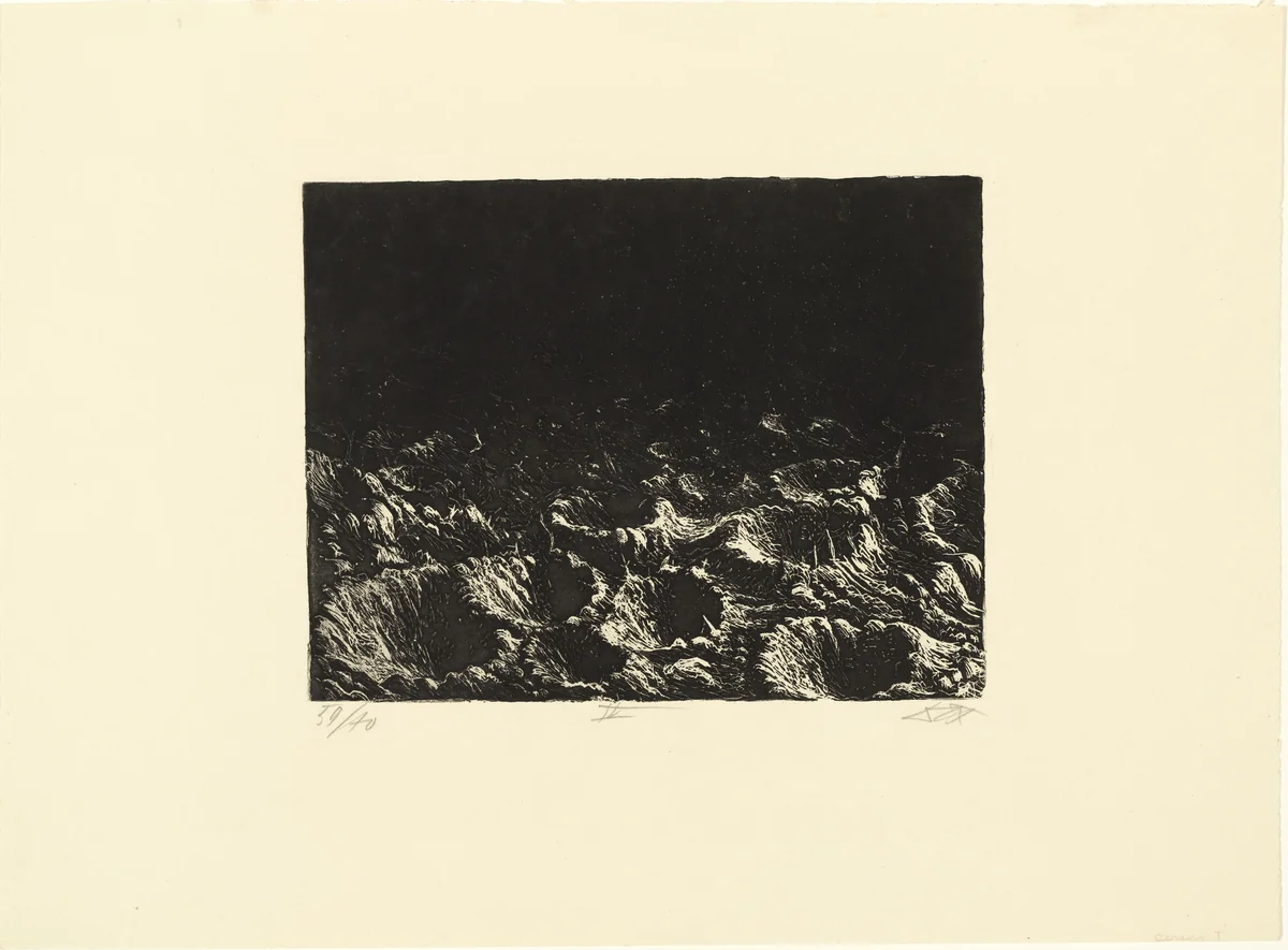 Crater Field near Dontrien, Lit by Flares (Trichterfeld bei Dontrien, von Leuchtkugeln erhellt) from The War (Der Krieg) by Otto Dix, print, 1924