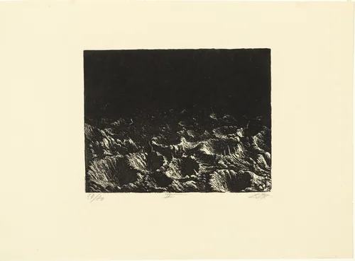 Crater Field near Dontrien, Lit by Flares (Trichterfeld bei Dontrien, von Leuchtkugeln erhellt) from The War (Der Krieg) by Otto Dix, print, 1924