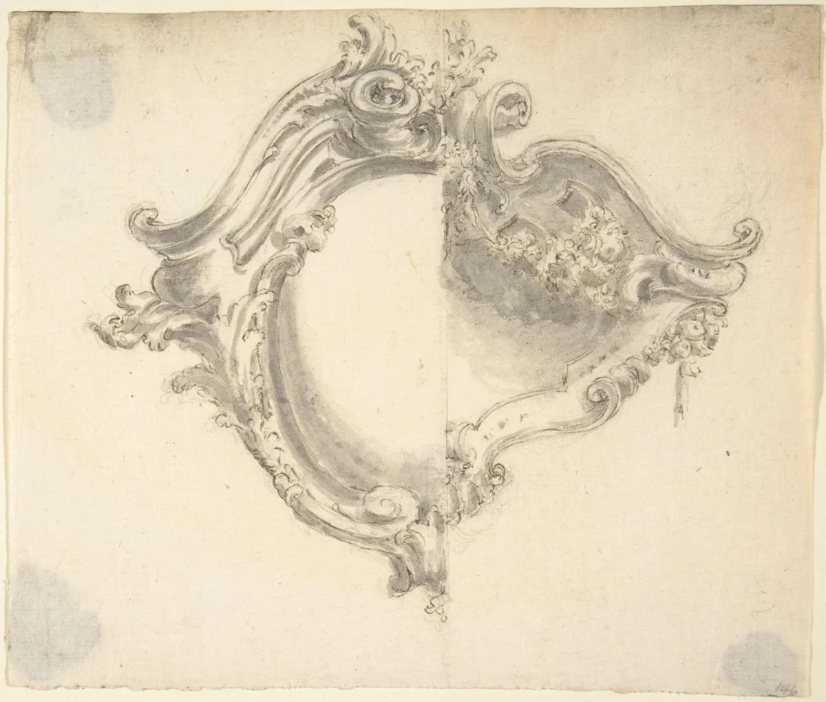 Two Variant Half Designs for a Cartouche by anonymous, drawing, 1700-1780