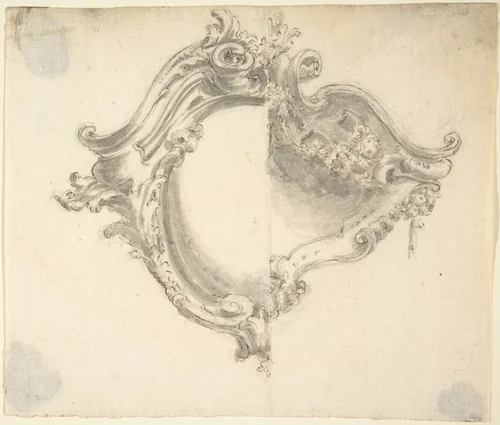 Two Variant Half Designs for a Cartouche by anonymous, drawing, 1700-1780