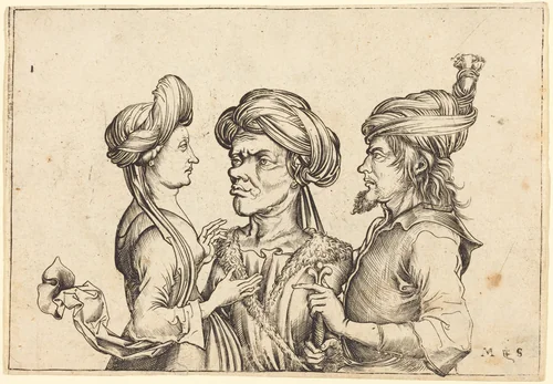 Three Oriental Figures by Martin Schongauer, print, 1475-1485