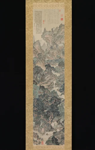 Landscape in the Blue-and-Green Manner by Yanagisawa Kien, painting, 1700-1749