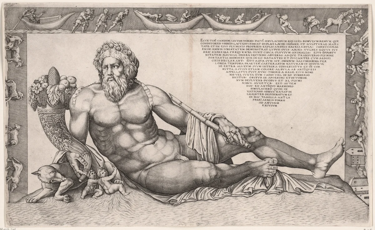 Rivier de Tiber by Nicolas Beatrizet, print, 1525-1565