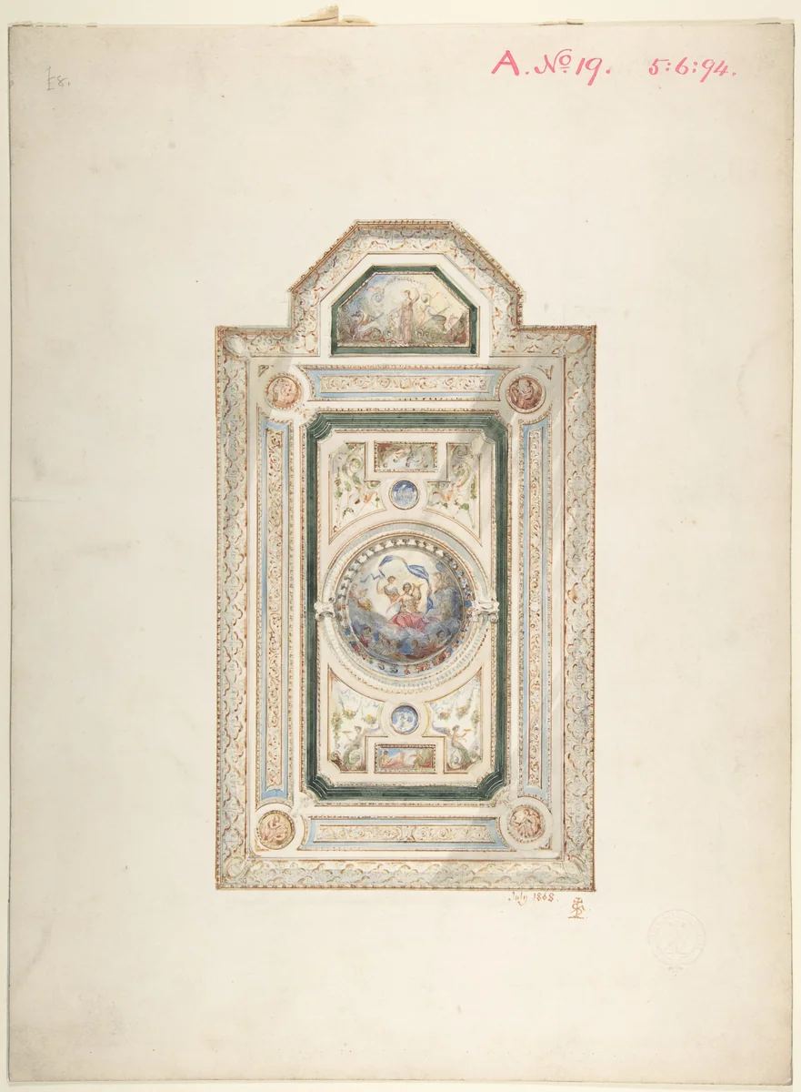 Ceiling Design by Frederick Sang, drawing, 1868