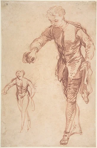 Study of a Valet Pouring Wine by François Le Moyne, drawing, 1718-1728