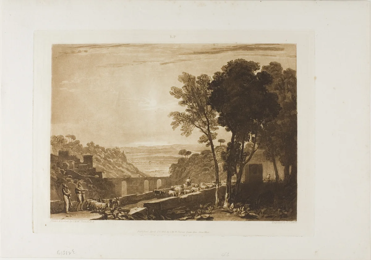 The Bridge and Goats, plate 43 from LIber Studiorum by Joseph Mallord William Turner, print, 1812