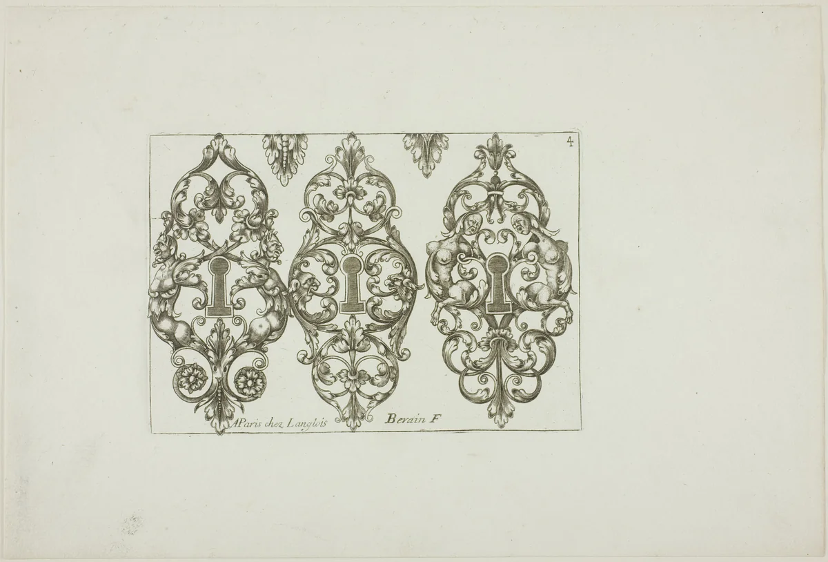 Designs for Locksmiths by Jean Bérain I, print, 1660-1711