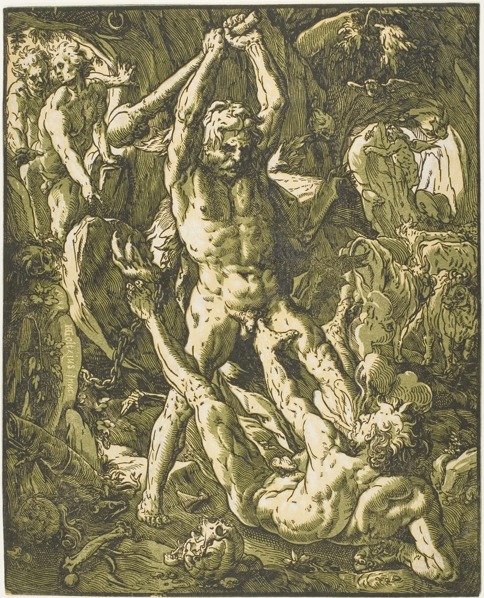 Hercules Killing Cacus by Hendrick Goltzius, print, 1588