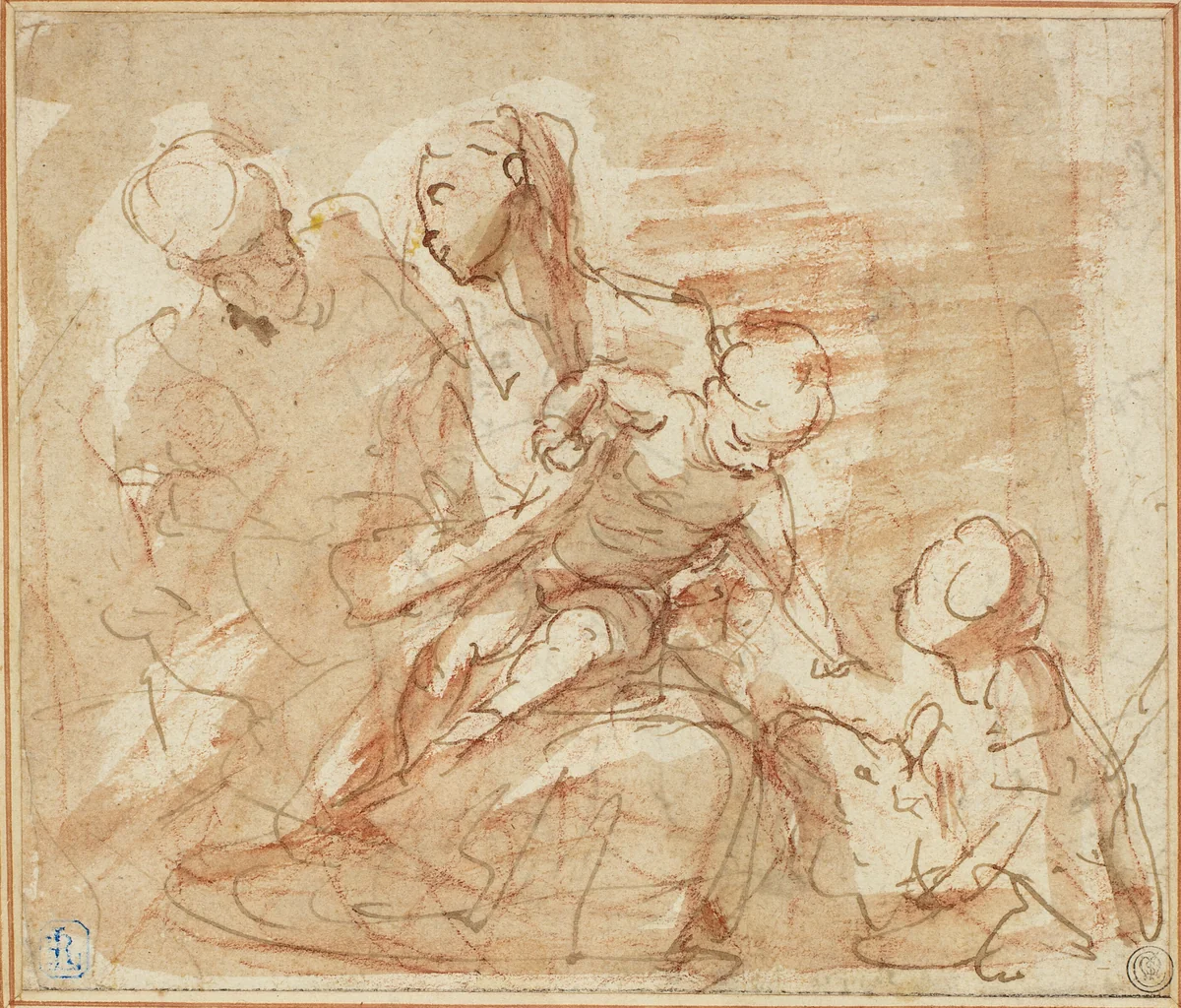 Holy Family with the Infant Saint John by Valerio Castello, drawing, 1644-1659