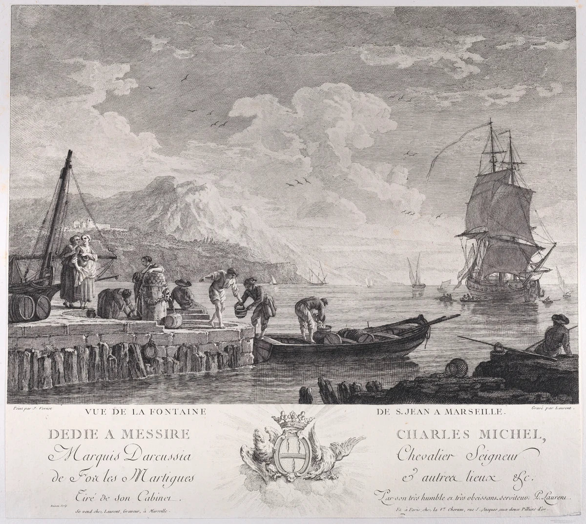 View of the Fountain of St. John in Marseille by Joseph Vernet, print, 1745-1805