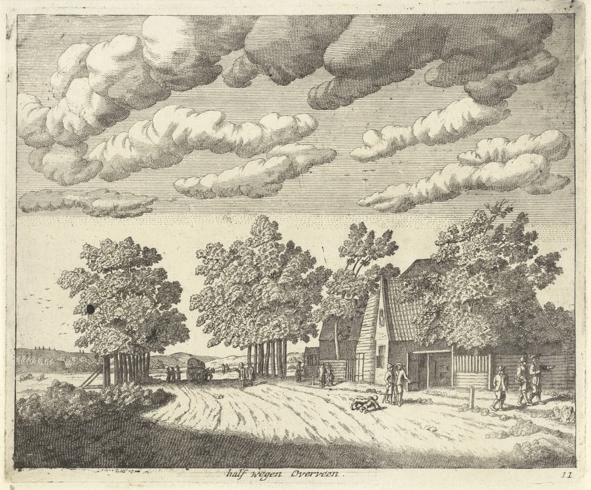 Landschap halverwege Overveen by anonymous, print, 1690