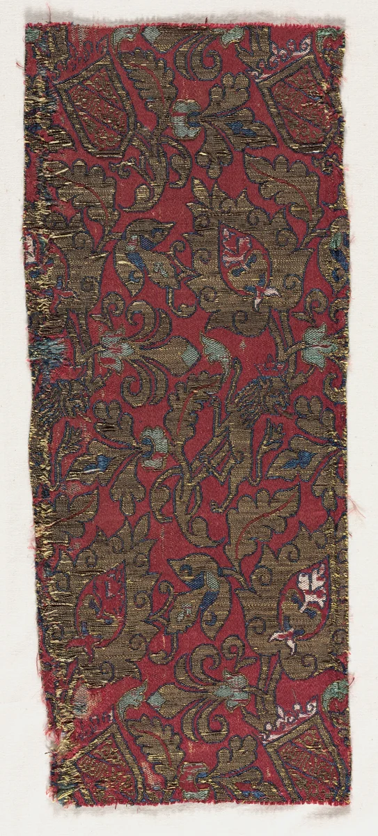 Lampas with undulating vines and lions by Unknown, textile, 1475-1525