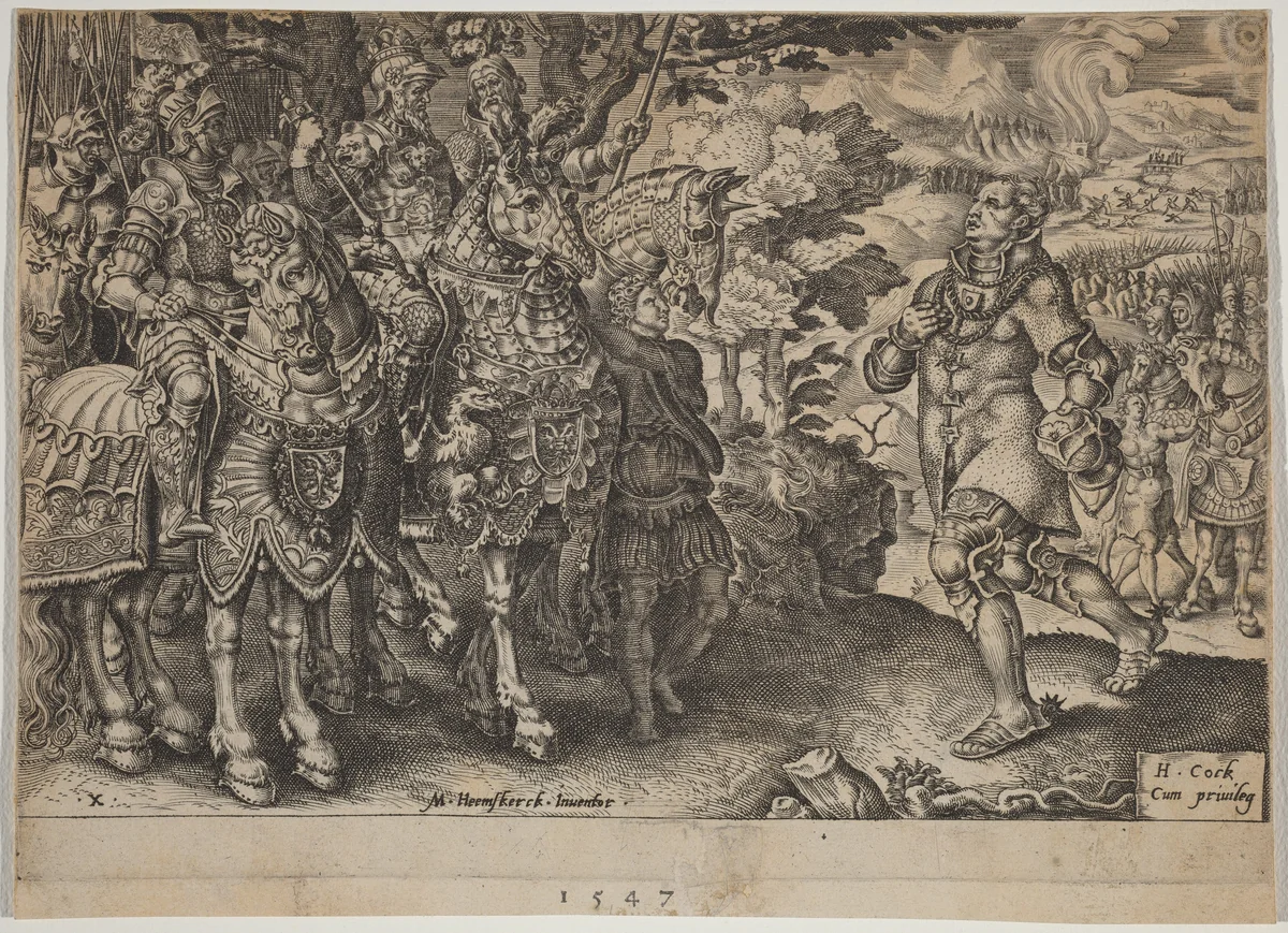 The Surrender of John Frederick, Elector of Saxony, After the Battle of Mühlberg by Dirck Volckertz Coornhert
Maerten van Heemskerck
Hieronymus Cock, print, 1547