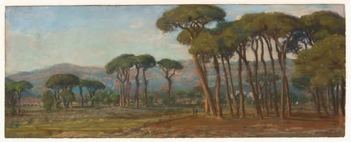 Extensive Landscape with a Village and Hillside in the Distance by Félix Hippolyte Lanoue, drawing, 1855-1865